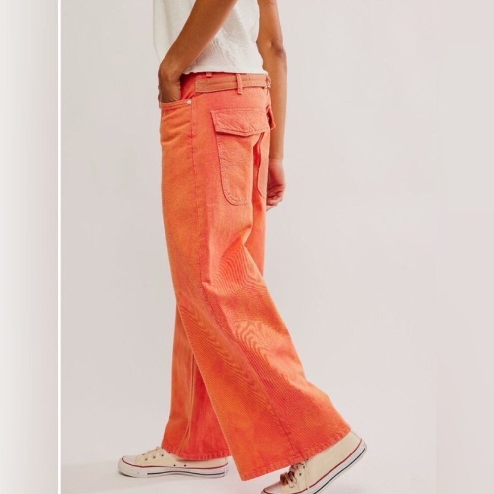 FREE PEOPLE We The Free Waterfall Baggy Wide Leg Jeans Oklahoma Sun Utility Pant